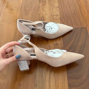 Nine West suede rhinestone low heel pointy toe pump slingbacks